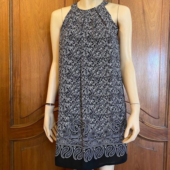 Anthropologie Floral Dress Swingy Racerback Flowy Navy & White Dress Size 4 - Picture 1 of 6